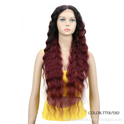 31inches Two Colors Ombre High quality Noble gold Hair Products Lace Front Wigs Long Wave Dark Root Synthetic Wigs For Women